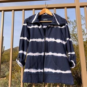 Style & Co Ladies Zipper Sweatshirt NWT 💯% Cotton Jacket PM Blue & White